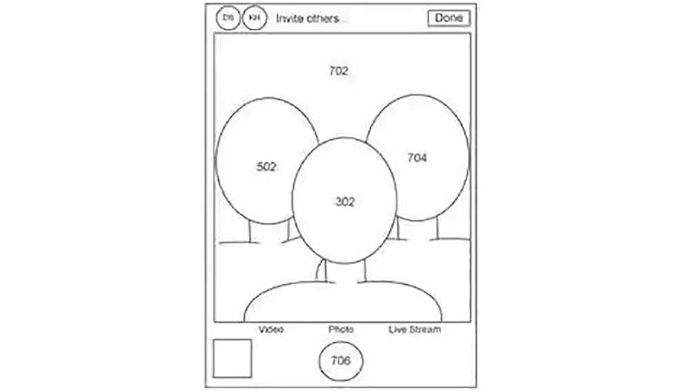 Imagen filtrada de patente presentada por Apple en 2018, puesta en marcha este año con el fin de trabajar en los selfies grupales virtuales. apple apuesta por ello